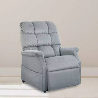 Golden Cambridge power recliner in a small/medium size featuring a gray biscuit backrest design.