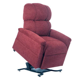 Golden Comforter PR535 power recliner featuring a three-pillow waterfall back and extended padded armrests.