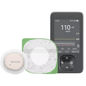 Dexcom G7 all-in-one sensor shown on skin, illustrating its discreet, small profile.